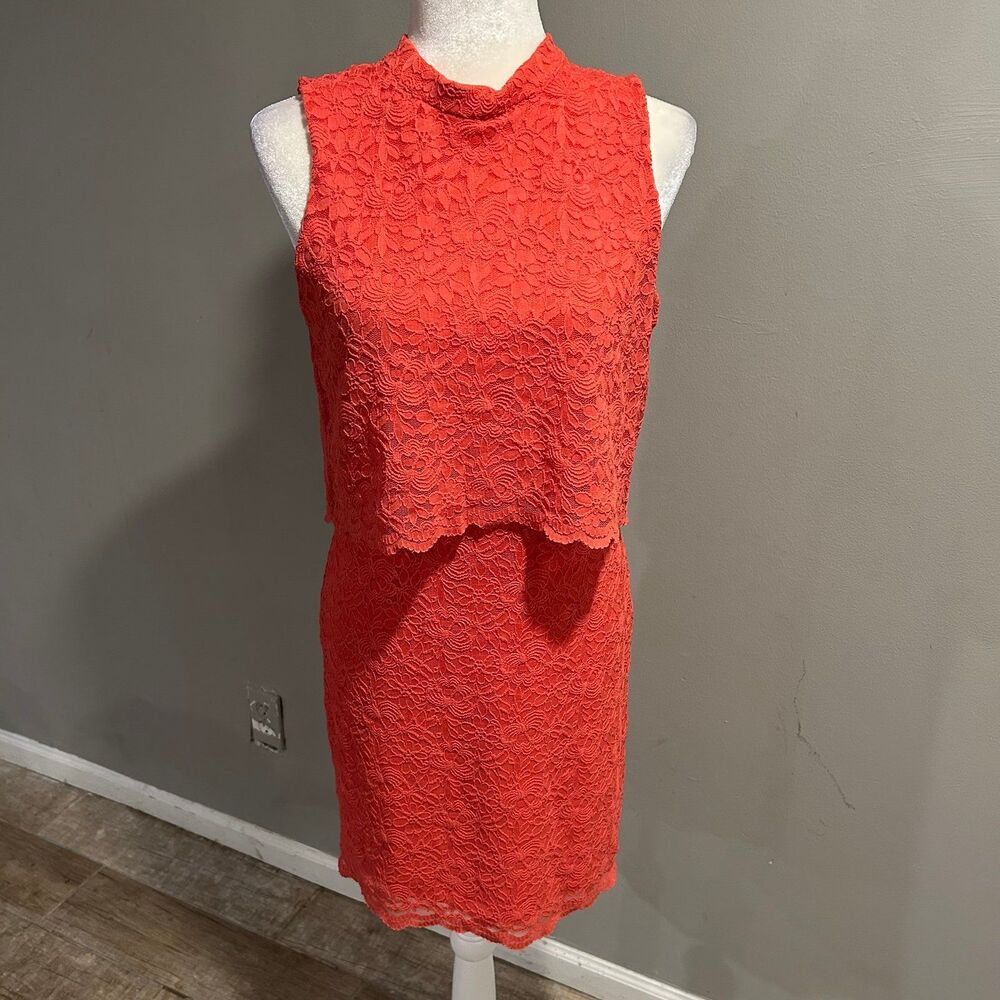 NWT LoveMarks Lace Dress Coral Pink Orange Sleeveless Womens Medium Made in USA